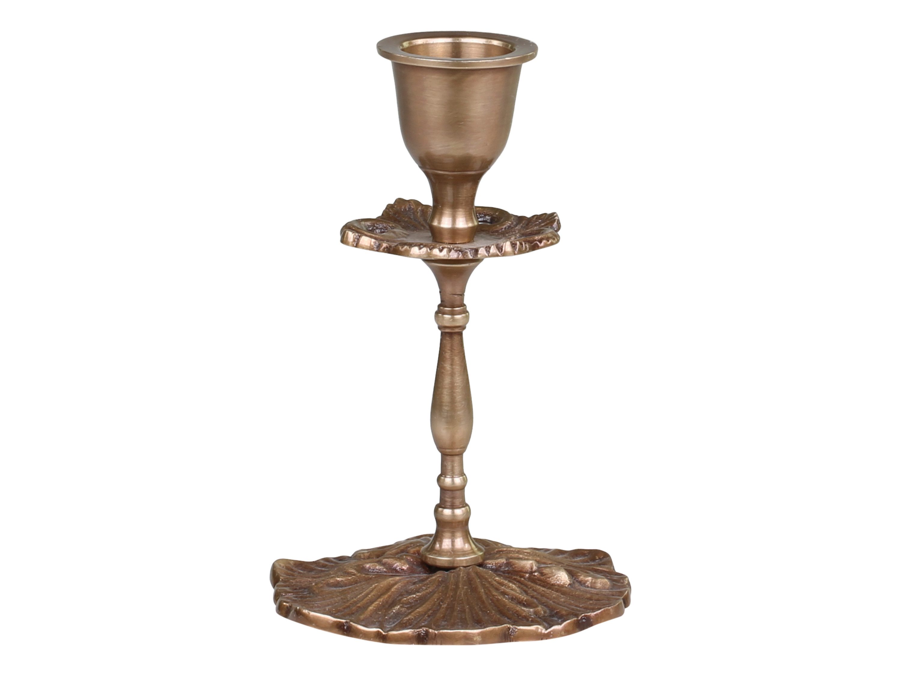 Chic Antique Kerzenständer Kerzenständer Messing – Stabkerzenhalter Antique Messing in 2 Größen, Edles Antique-Messing-Finish Dekorativer Fuß mit Blütenornament