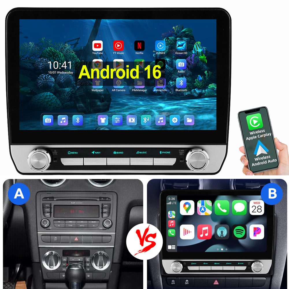 ESSGOO 10,1" Für Audi A3 S3 RS3 8P 8V GPS WIFI BT RDS Autoradio (RDS, Digitalradio (DAB), FM)