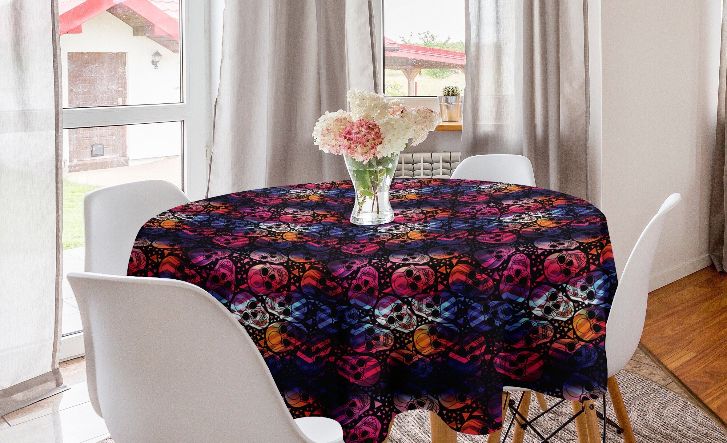 Mexikanischer Esszimmer Halloween Kreis Tischdecke Küche Dekoration, für Zuckerschädel Abakuhaus Tischdecke Abdeckung