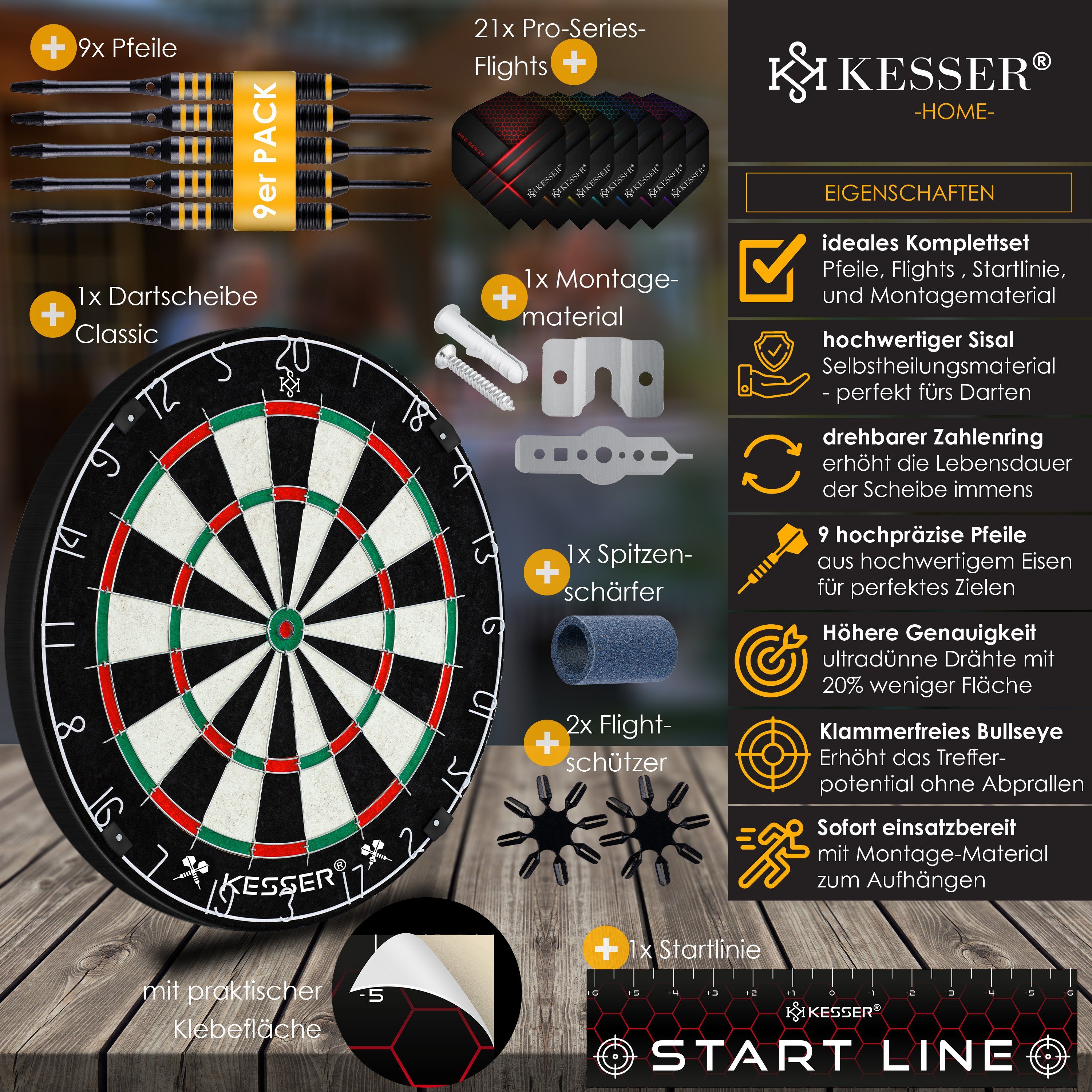 Dartscheibe Dartboard KESSER kork Professional Dartpfeile mit Dartscheibe,