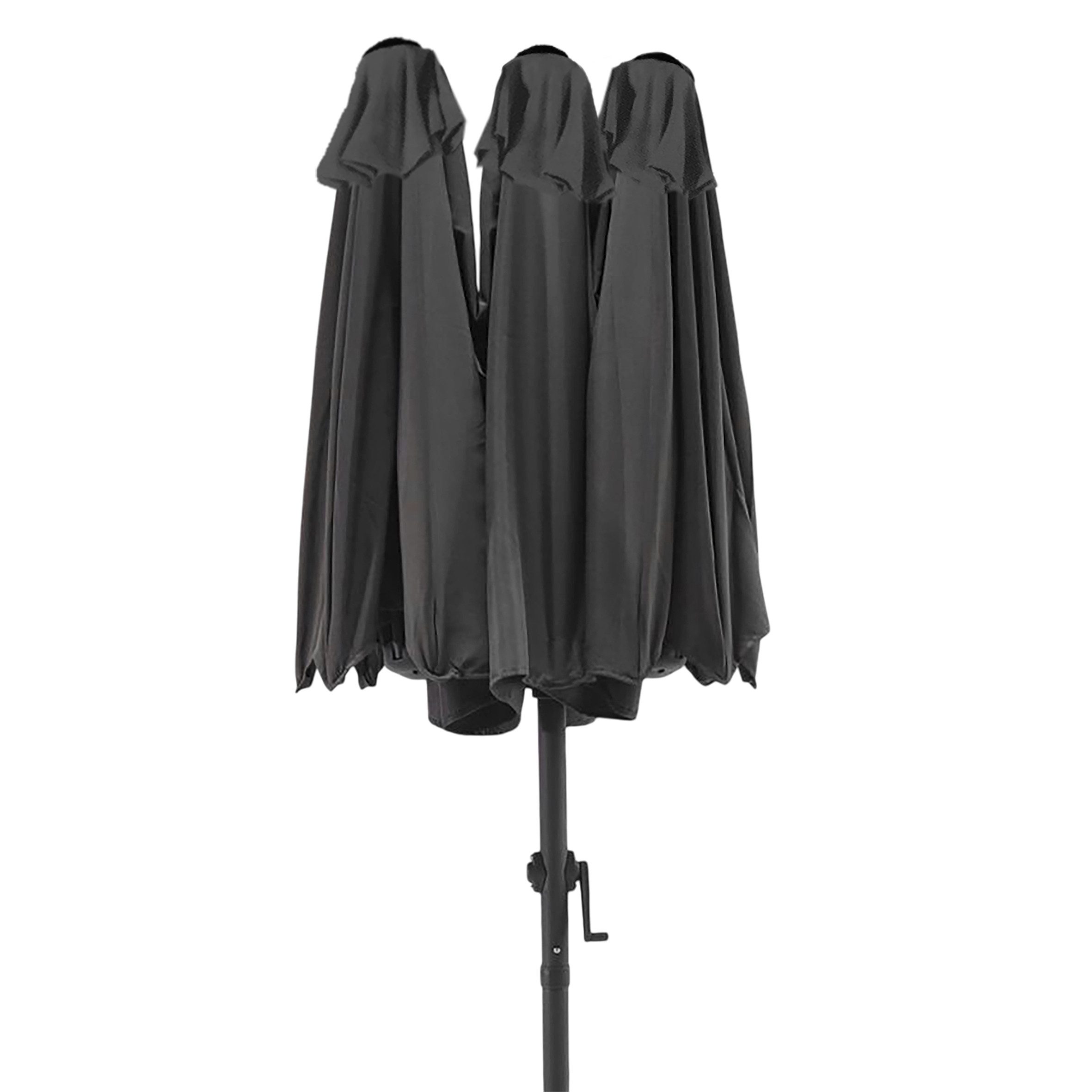 Spetebo Sonnenschirm Doppel Sonnenschirm 300 x 150 cm - anthrazit, LxB: 300.00x150.00 cm, Packung, mit Handkurbel, Drei Kuppel Sonnenschutz Gartenschirm