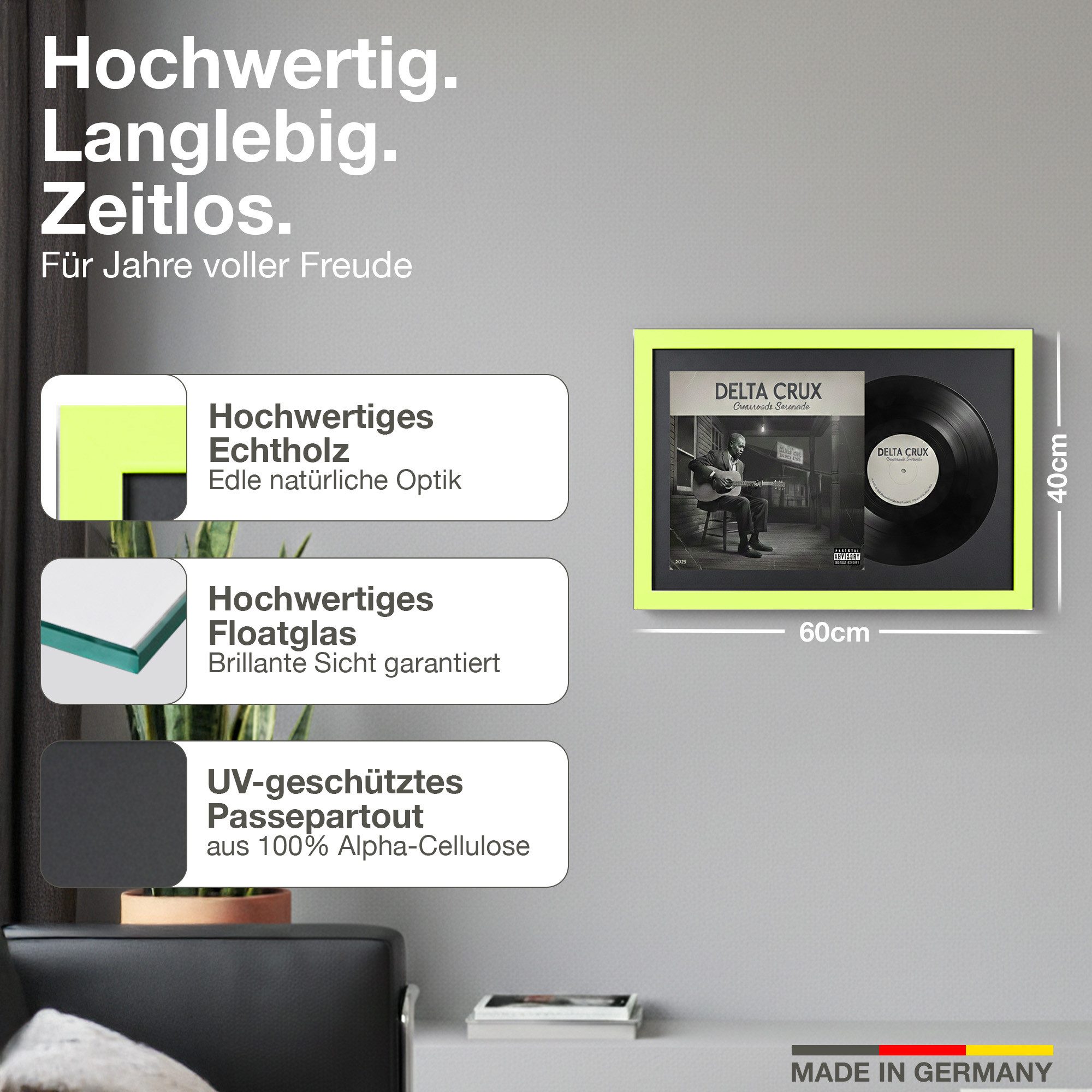 K-Möbel Bilderrahmen Schallplatten Rahmen für Vinyl und Cover, (1 St), mit Passepartout