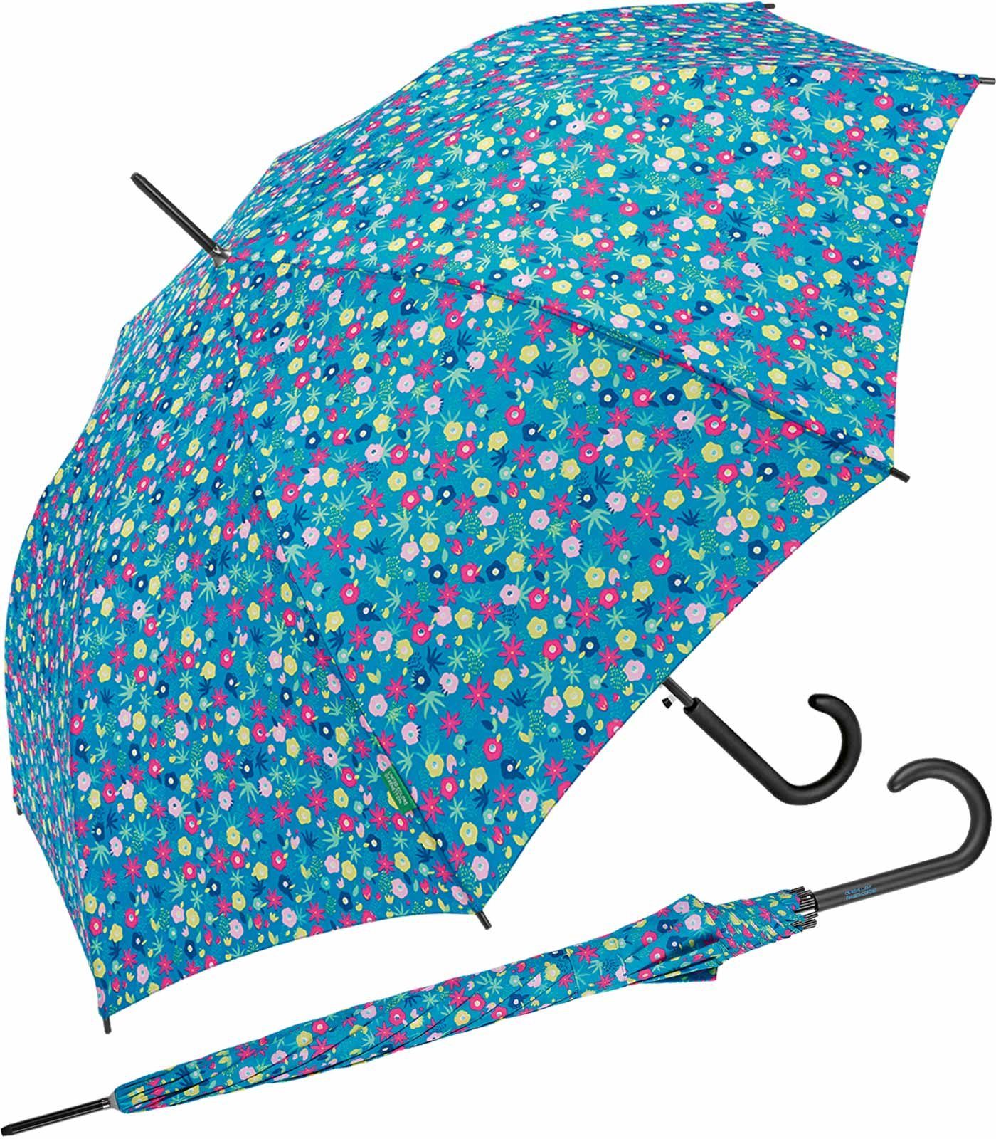 Colors AC unterwegs - Langregenschirm für Long blau of Blütenmeer blue, mit Benetton Auf-Automatik ein United Millefleur diva