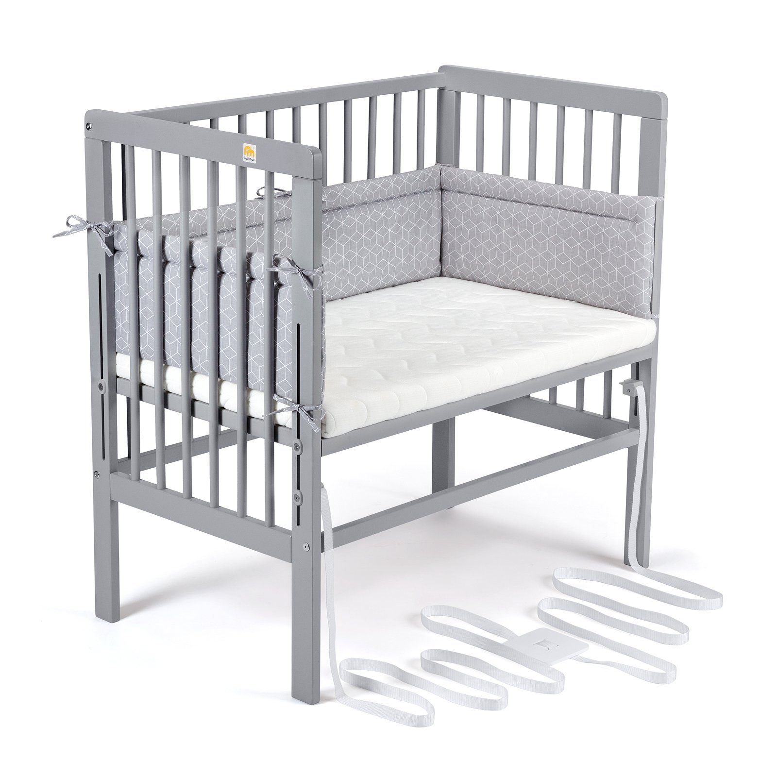 Beistellbett Babybett Boxspring grau, 90 x 55 cm Liegefläche