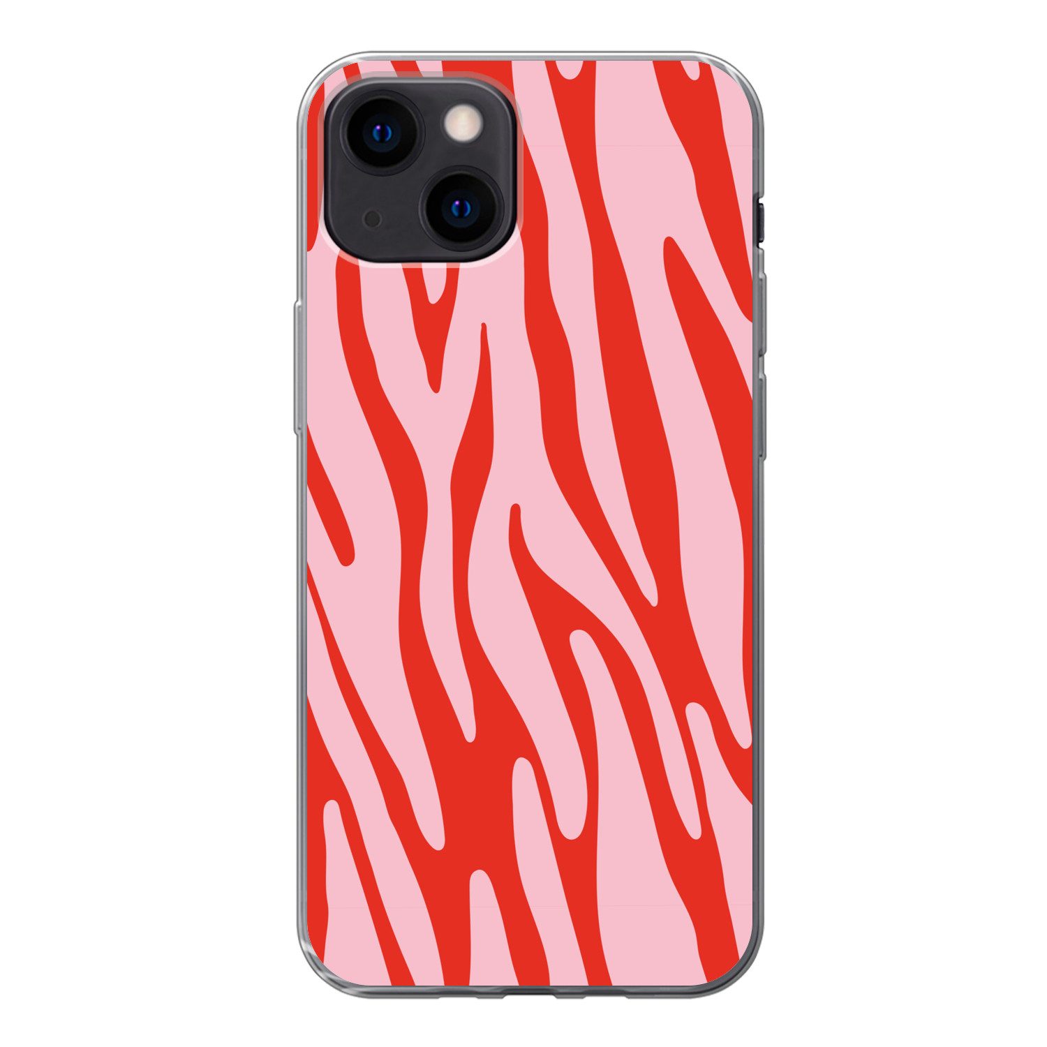 MuchoWow Handyhülle für Apple iPhone 13 mini Zebramuster - Rosa - Rot - Tiermuster, Smartphone-Bumper, Print, Handy Schutzhülle Dünn