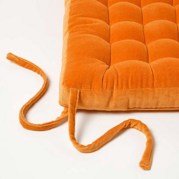 Homescapes Stuhlkissen Samt-Stuhlkissen 40x40 cm – Baumwollsamt orange
