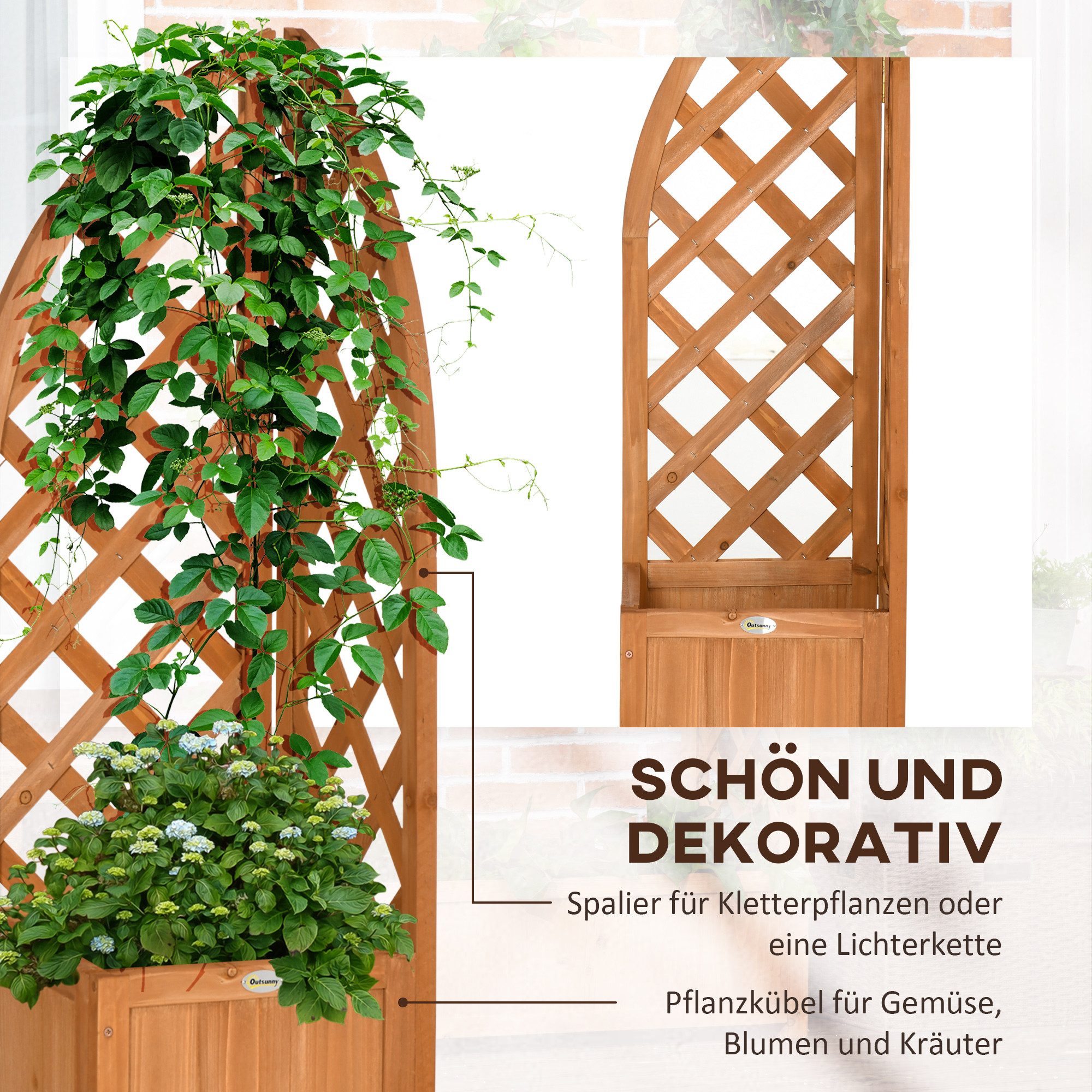 Outsunny Hochbeet Blumenhochbeet mit Eckspalier (Blumenkasten, 1 St., Pflanzenkasten), für Garten, Balkon, Braun – Bild 4 von 5