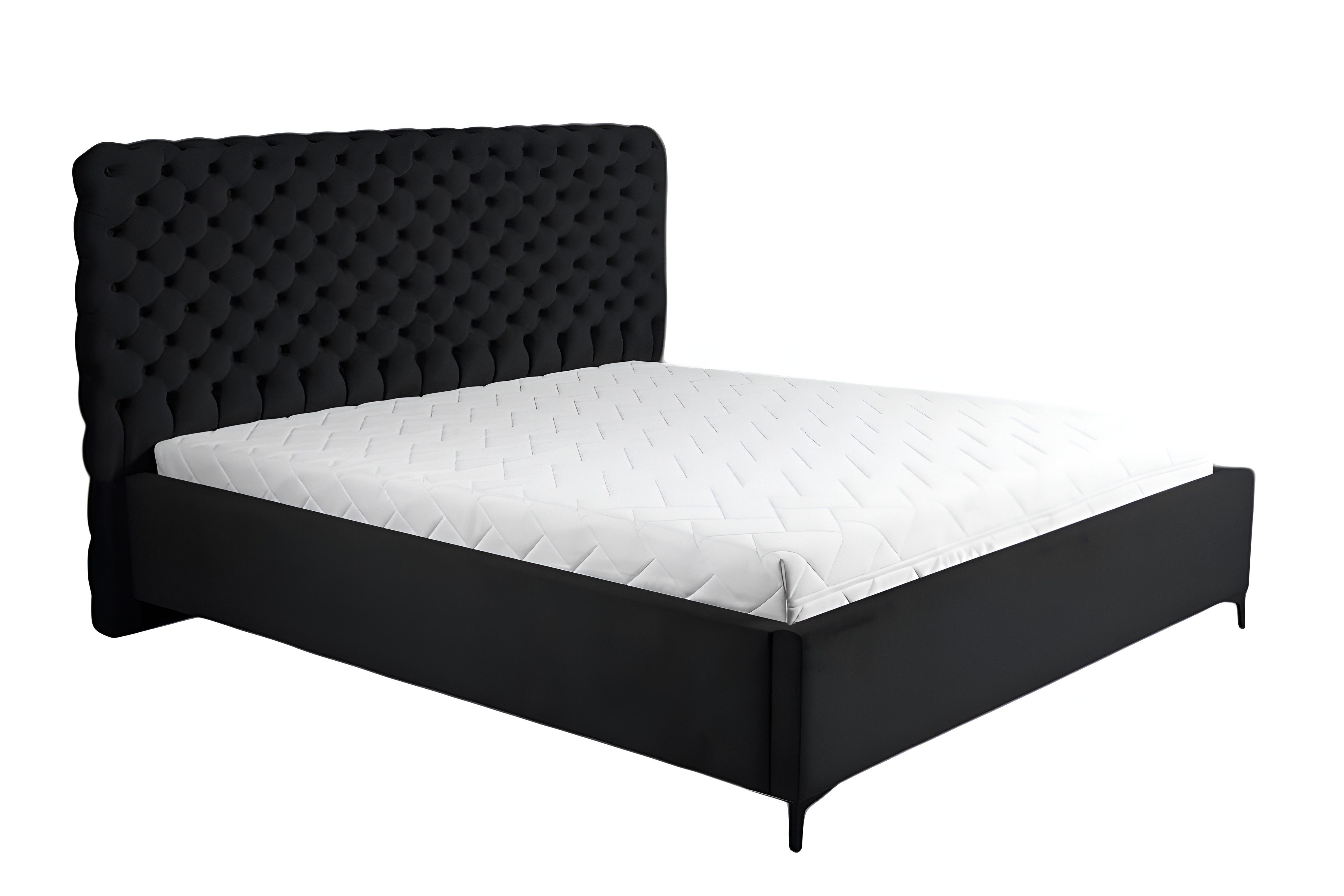 Polsterbett Schwarzes Chesterfield Bett mit edlem Stoffbezug und Knopfheftung