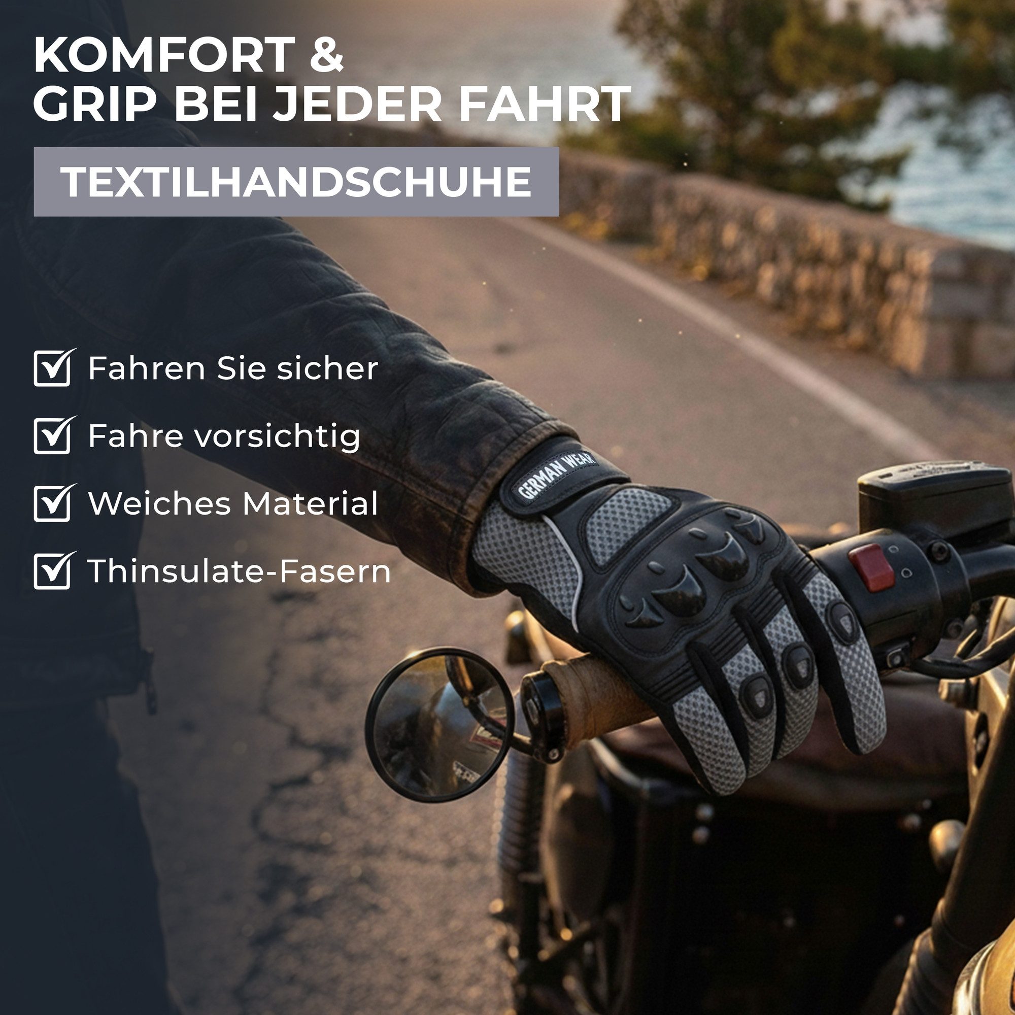 German Wear Motorradhandschuhe GW400G-M9 Motocross Biker Handschuhe Leder- & Textilhandschuhe in 6 Farben – Bild 4 von 5
