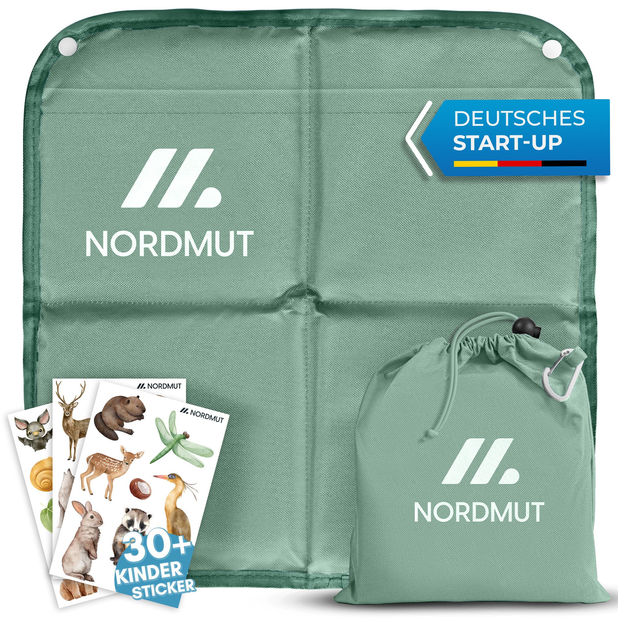 Nordmut Thermositzkissen Sitzkissen Outdoor Kinder, faltbar wetterfest, Camping, Kindergarten, Spar-Set, 1-tlg., Nordmut Ylläs + Transportbeutel + Karabiner, isolierend, wasserabweisend, ultraleicht, rutschfest, Karabinerhaken