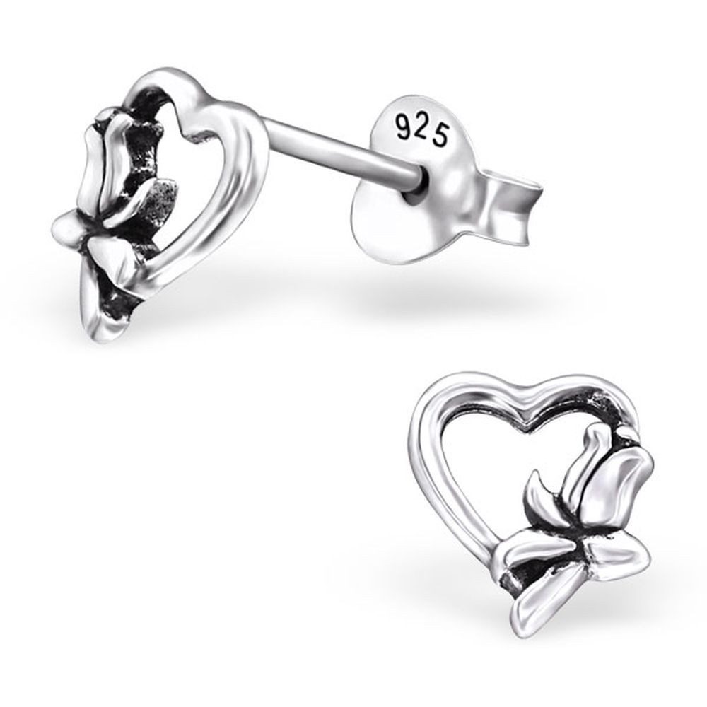 Ohrring-Set Ohrstecker Blume & Herz aus 925 Silber Damen