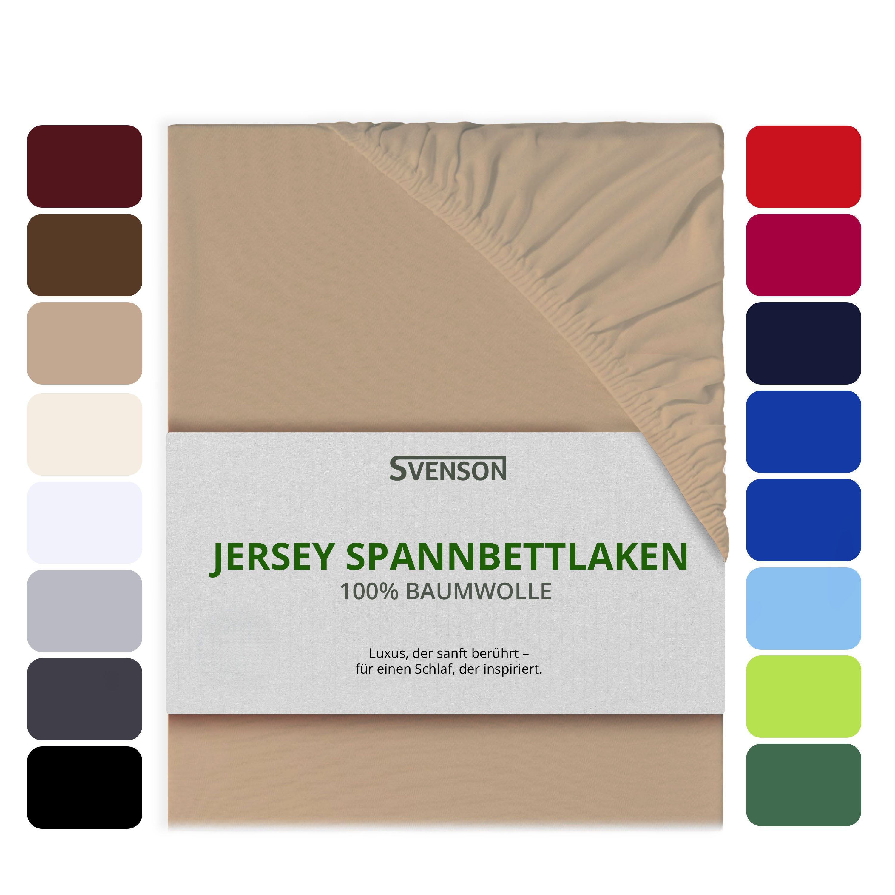 Svenson Spannbettlaken Svenson Jersey Spannbettlaken, 100% Baumwolle, Gummizug: rundum, (1 Stück), Sand