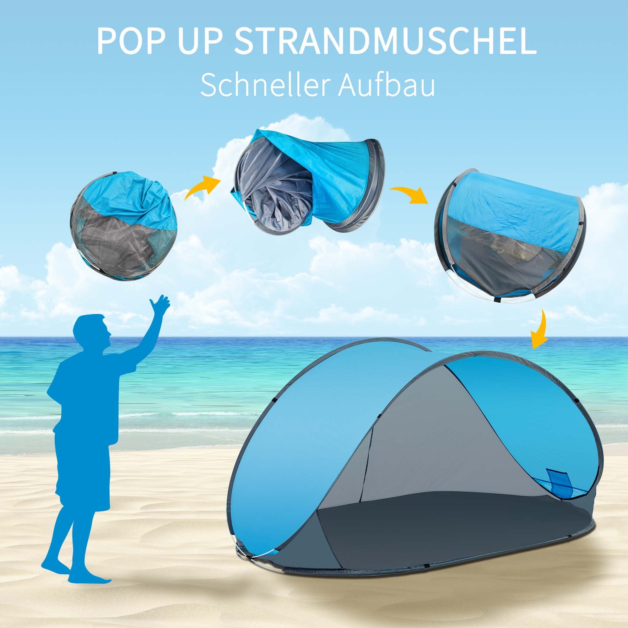 Zelt Sichtschutz Duhome Strandmuschel, und Wetter- Strandmuschel Strandzelt Pop Grau+Blau Up Polyester