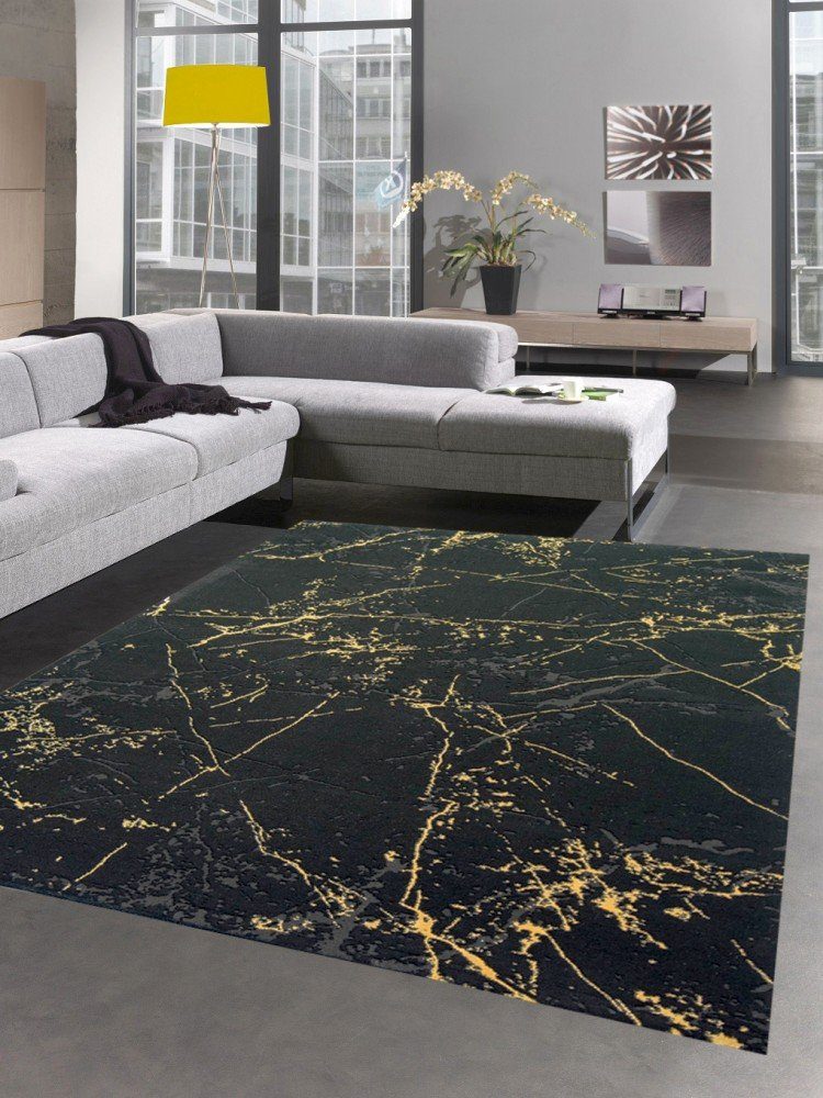 Teppich Teppich Wohnzimmer Designerteppich Marmor Optik schwarz gold, Carpetia, rechteckig, Höhe: 12 mm