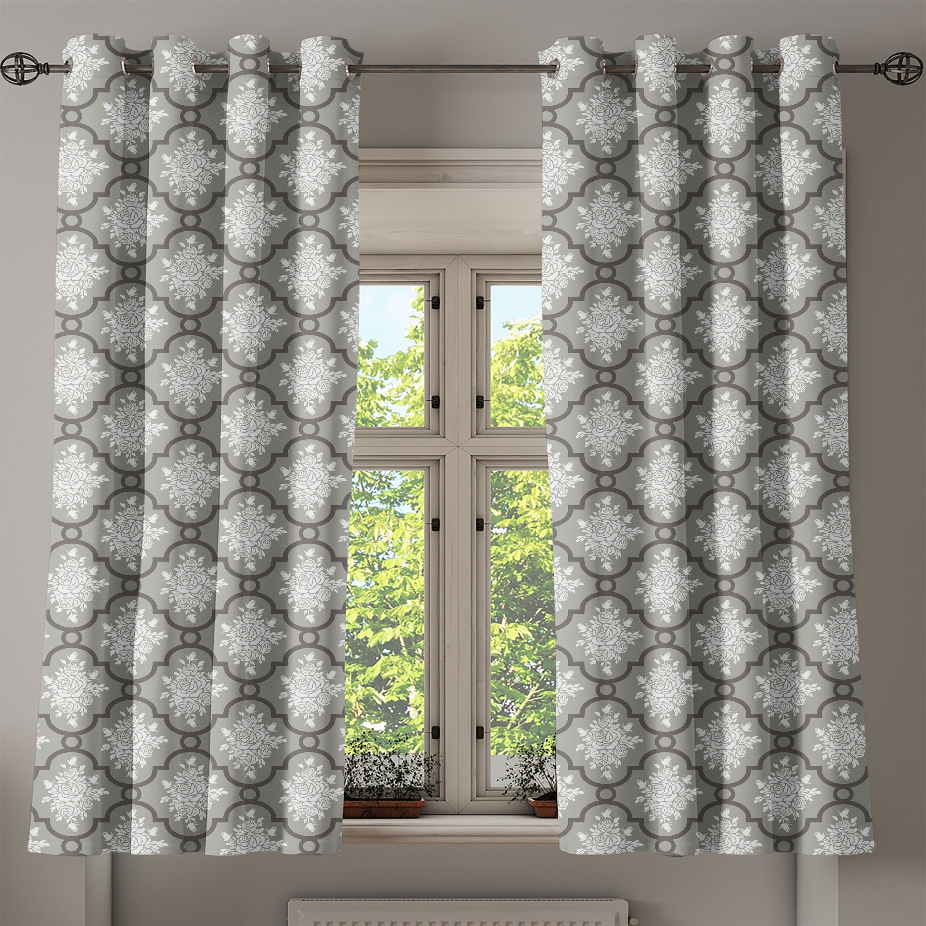 Klassische für Gardine Damast-Rokoko 2-Panel-Fenstervorhänge Wohnzimmer, Abakuhaus, Blumen Schlafzimmer Dekorative