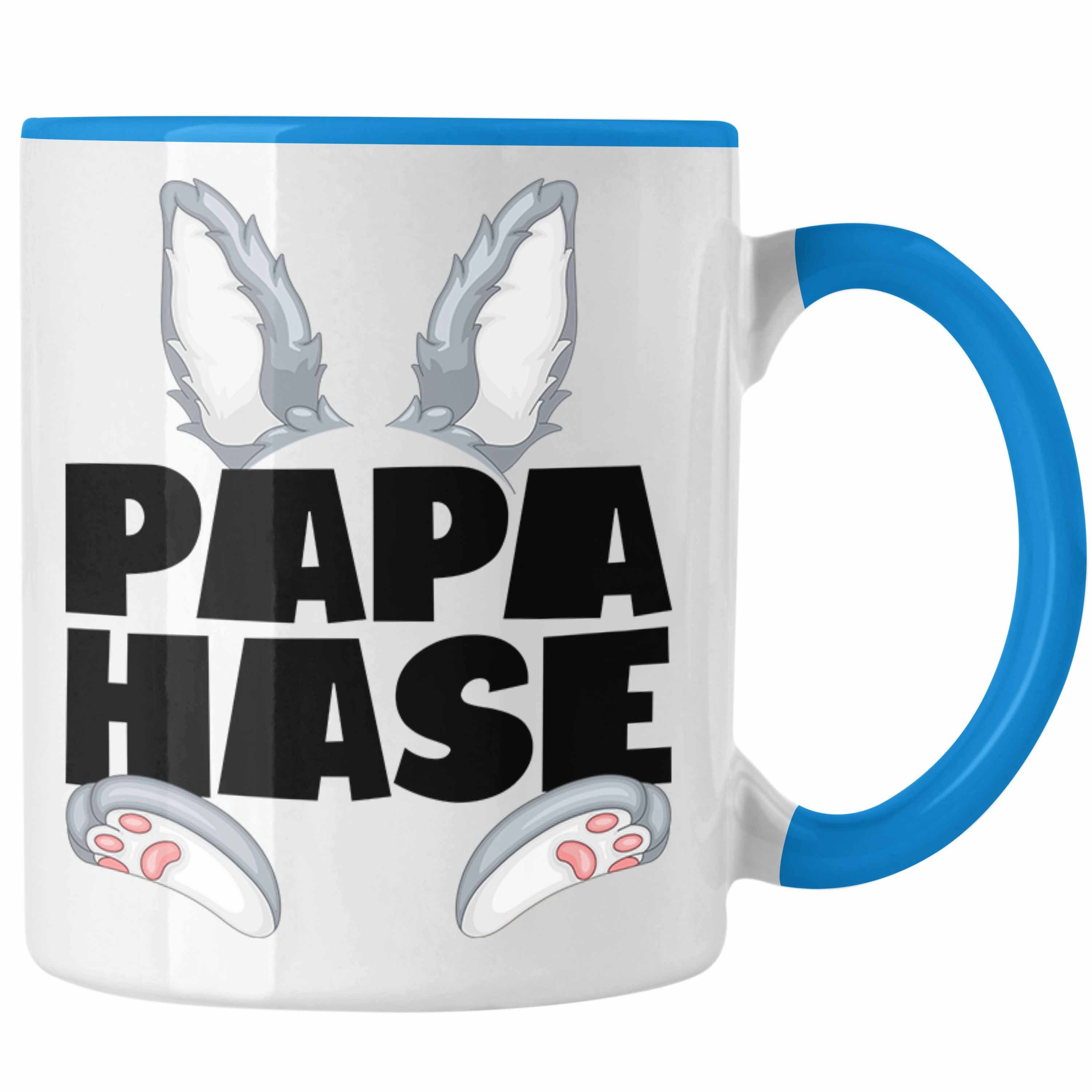 Trendation Tasse Papa Hase Tasse Geschenk für Hasen-Vater Geschenkidee Kaffee-Becher Be Blau