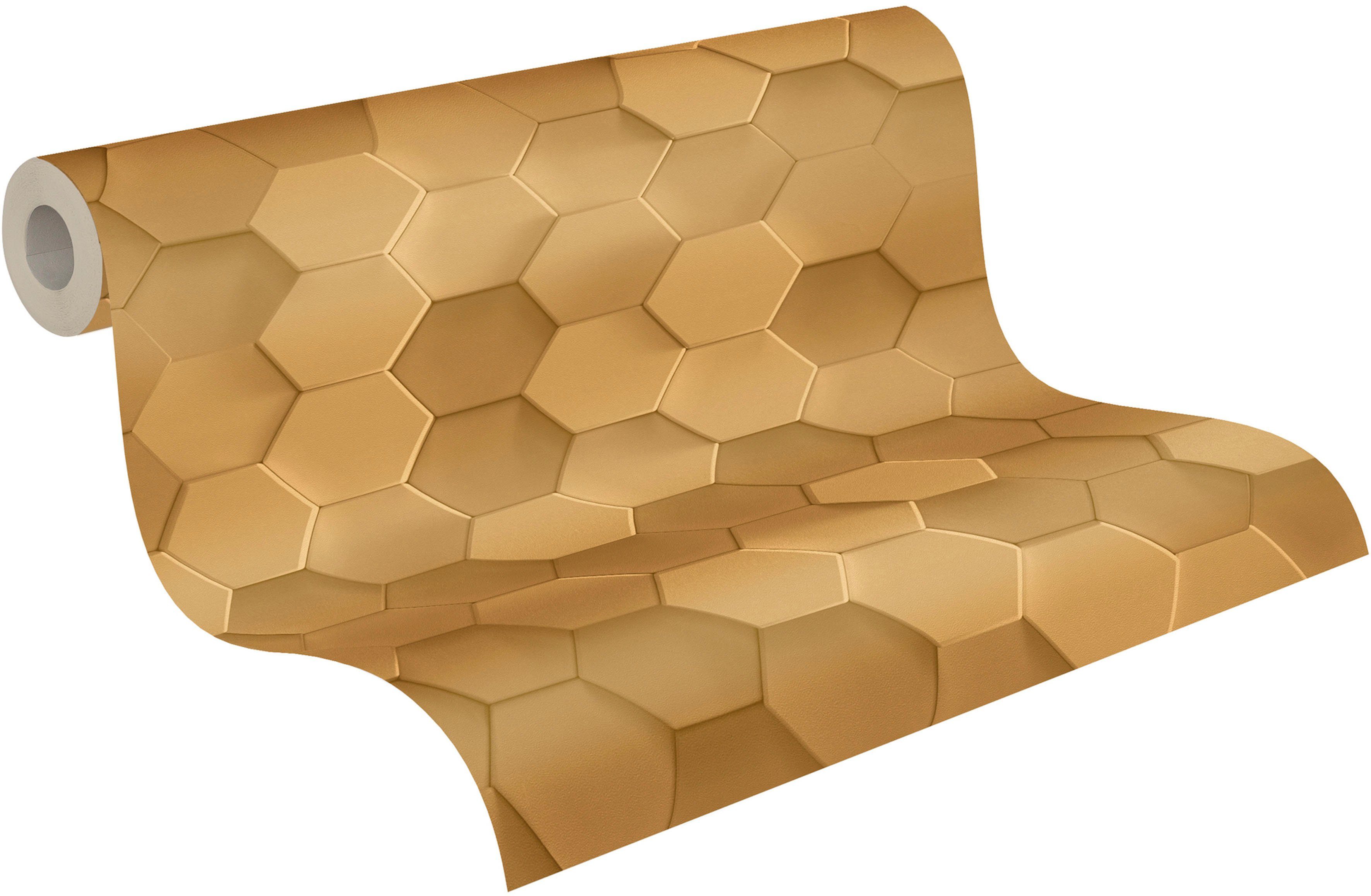 A.S. Création Vliestapete PintWalls 3D Wabenmuster Hexagon, glatt, matt, (1 St) goldfarben | Vliestapeten
