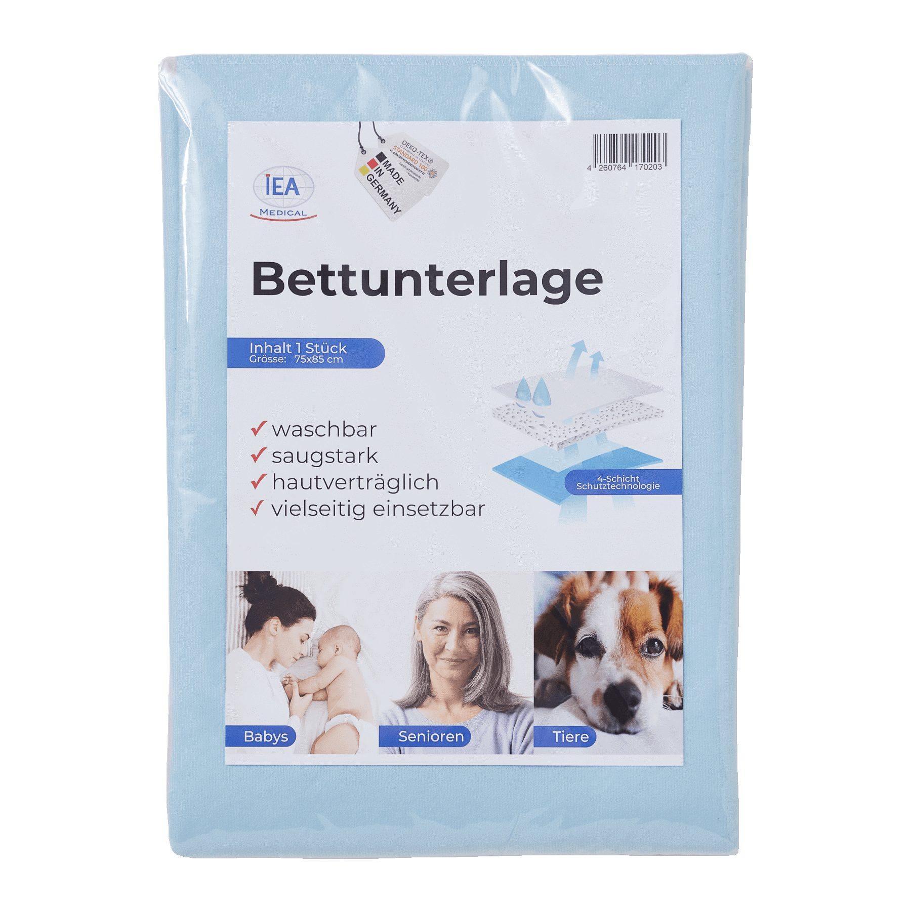 Matratzenschoner waschbare und wasserdichte Bettunterlage mit Rücknässeschutz IEA Medical, saugstark, wiederverwendbar mit hohem Liegekomfort, Matratzenschoner