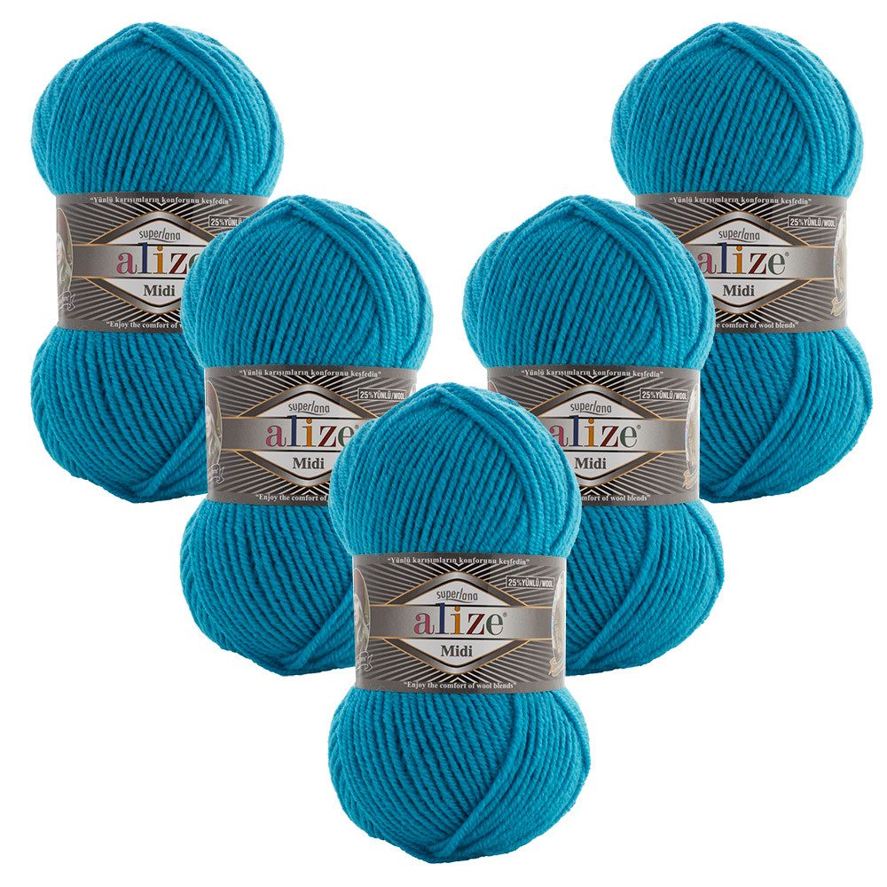 Alize 5 x ALIZE Superlana Midi Häkelwolle, 170 m, Yarn,Strickgarn,Handstrickgarn