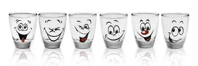 PLATINUX Schnapsglas Shotgläser mit lustigen Gesichtern, Glas, Set 6 Teilig 2,5cl Tequila Karnevalsgläser Schnapsgläser Pinnchen