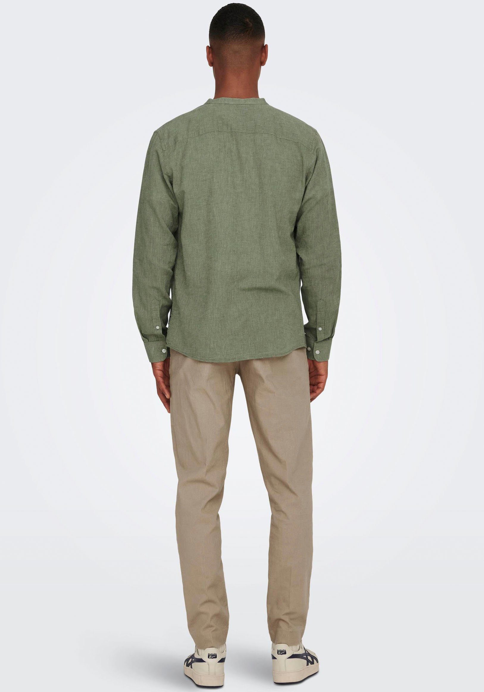 ONLY & SONS Langarmhemd ONSCAIDEN LS SOLID LINEN MAO SHIRT NOOS Baumwolle mit Leinen, slim fit