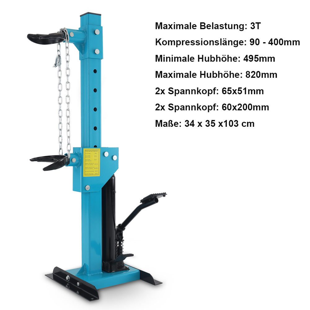 Bituxx Demontagewerkzeug Federbeinspanner Hydraulisch 3T Blau, B: 35 cm, L: 34 cm, (5-tlg., MS-19208)