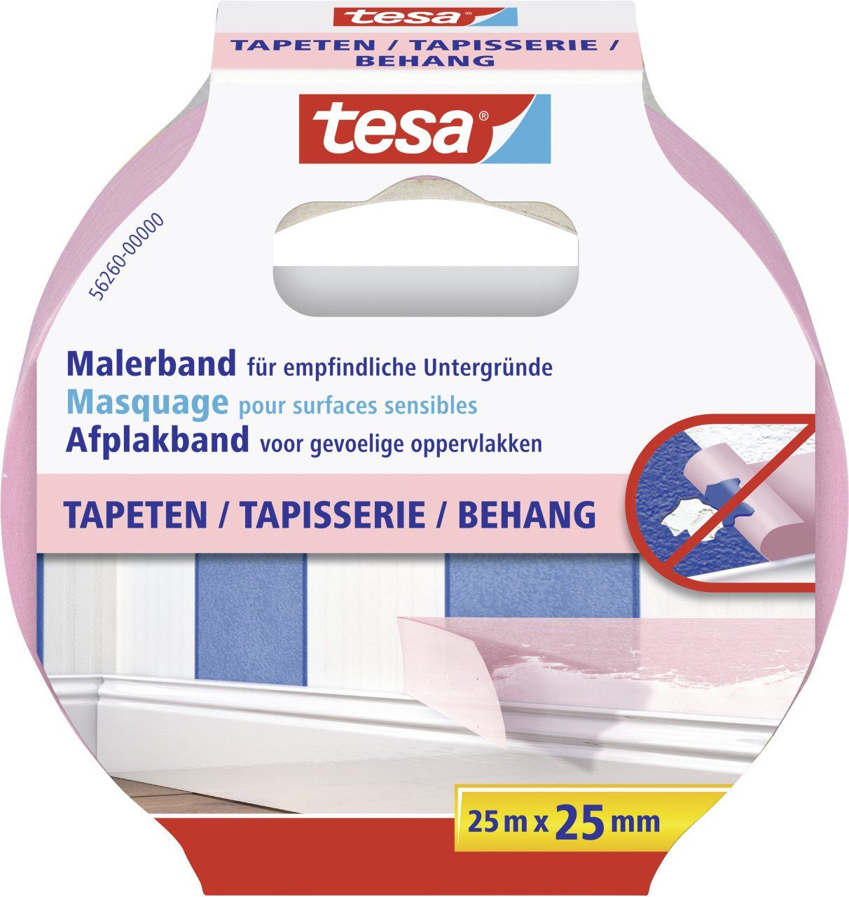 tesa Kreppband tesa Malerband Tapeten 25 m x 25 mm, rosa – Bild 2 von 3