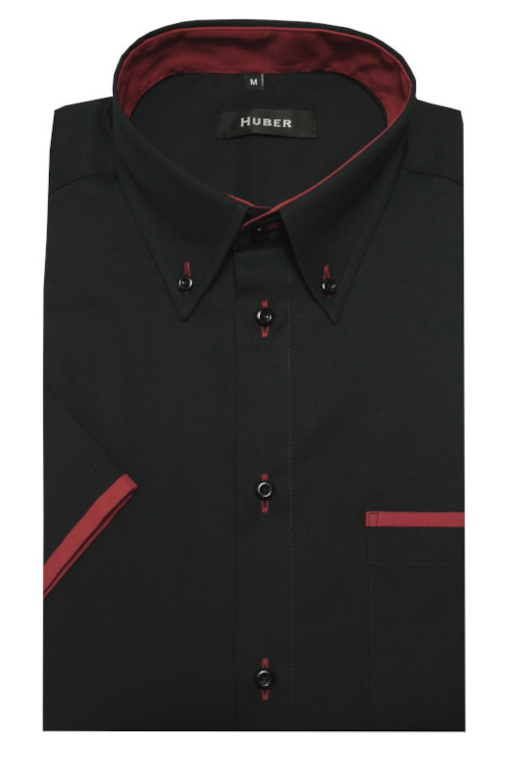 Huber Hemden Kurzarmhemd HU-0157 Button-down, EU Regular-gerader Kontrast, Kurzarm, Made in Schnitt