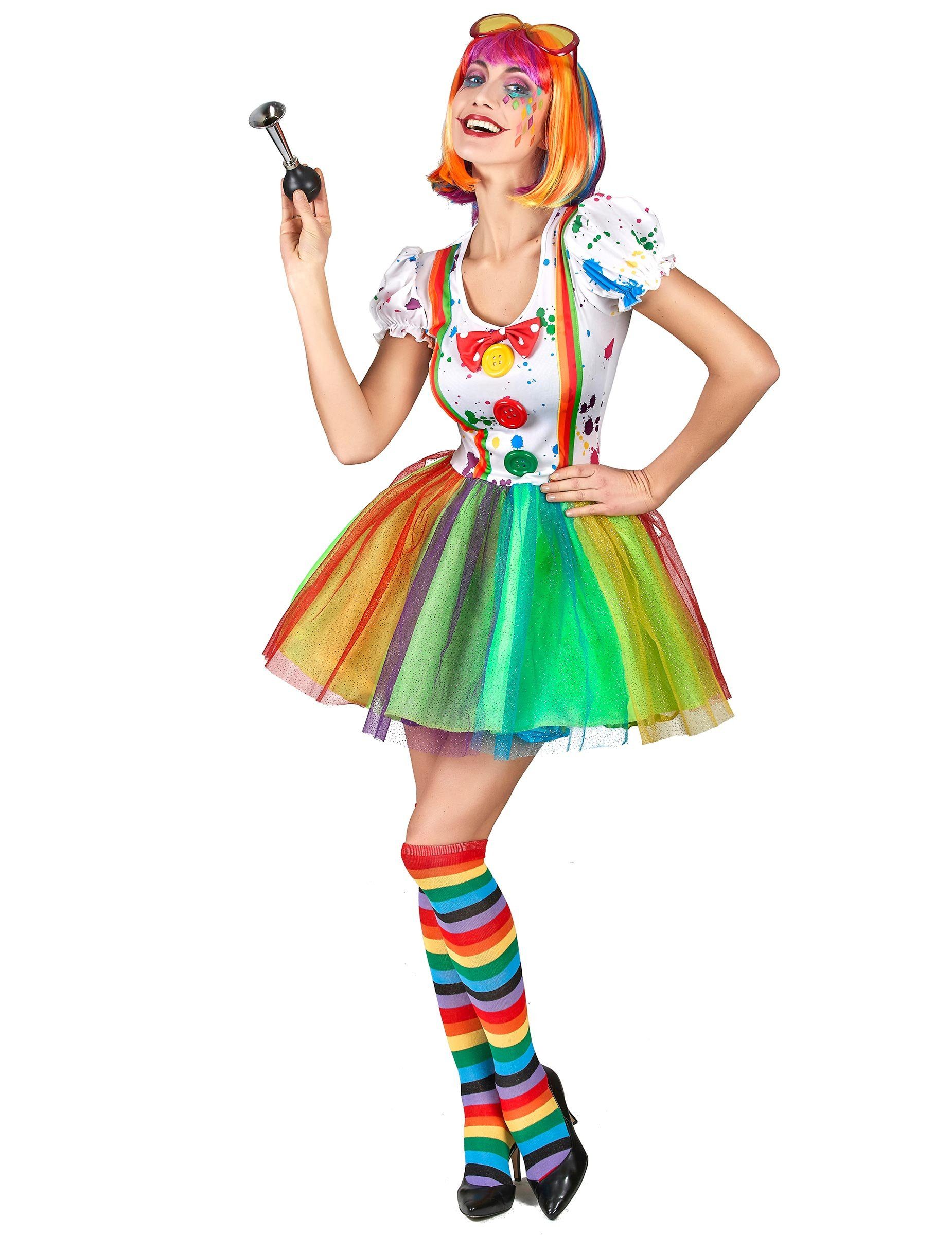 Kostüm Kostüm Clown für Damen in Regenbogenfarben bunt