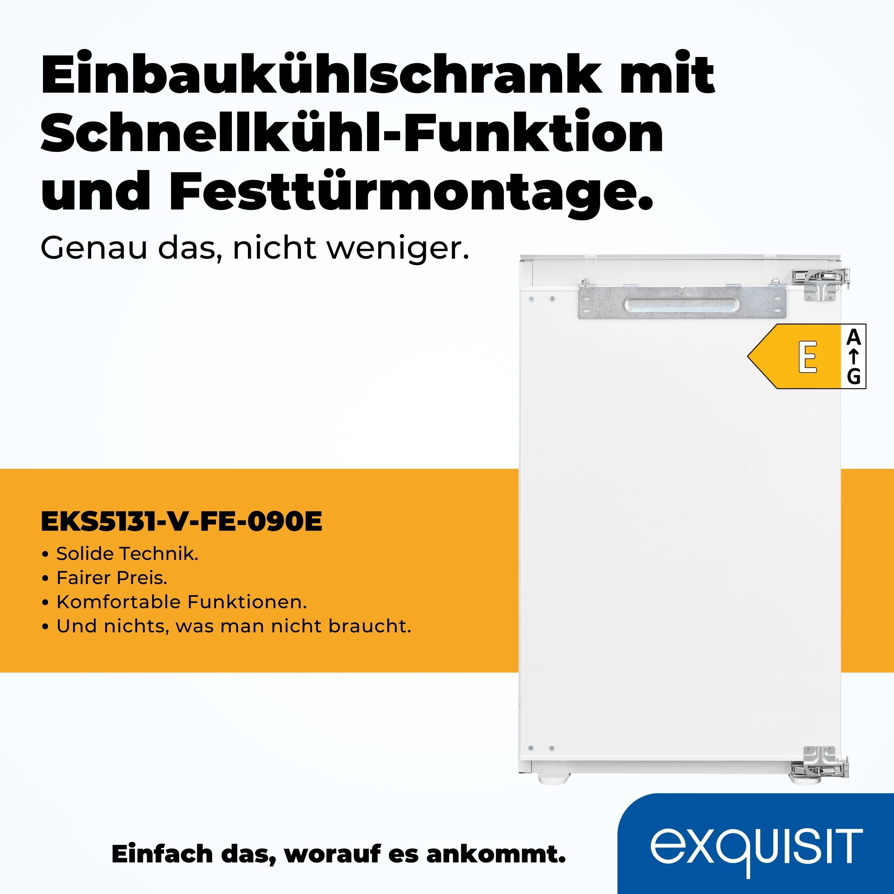 exquisit Einbaukühlschrank EKS5131-V-FE-90E, 87.8 cm hoch, 55 cm breit, LED-Beleuchtung, Elektronische Temperaturregelung, Festtürmontage