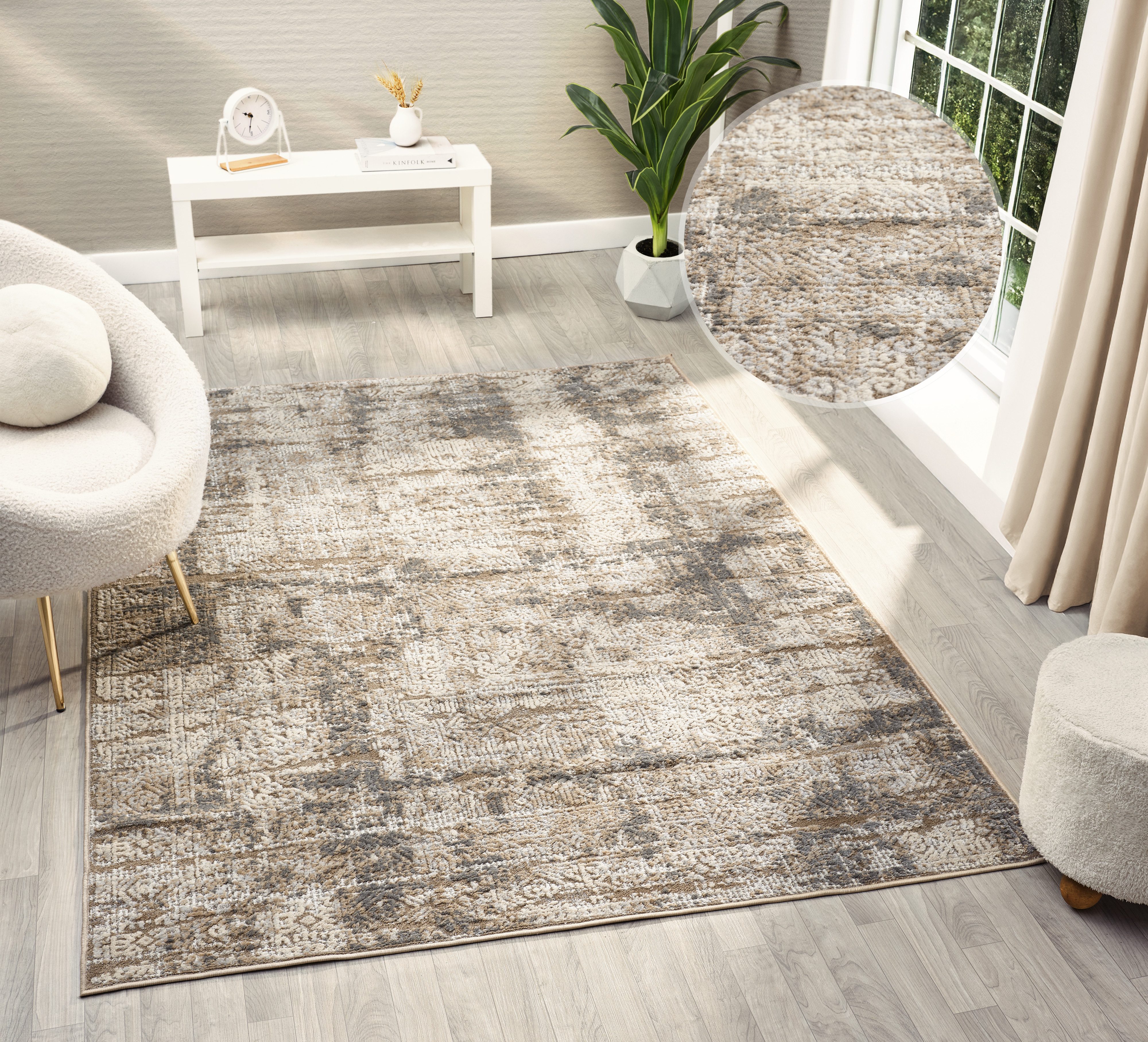 my home Teppich Selin, rechteckig, Höhe: 9 mm, dezenter Glanz, Schrumpf-Garn-Effekt, im Vintage-Look, dichte Qualität