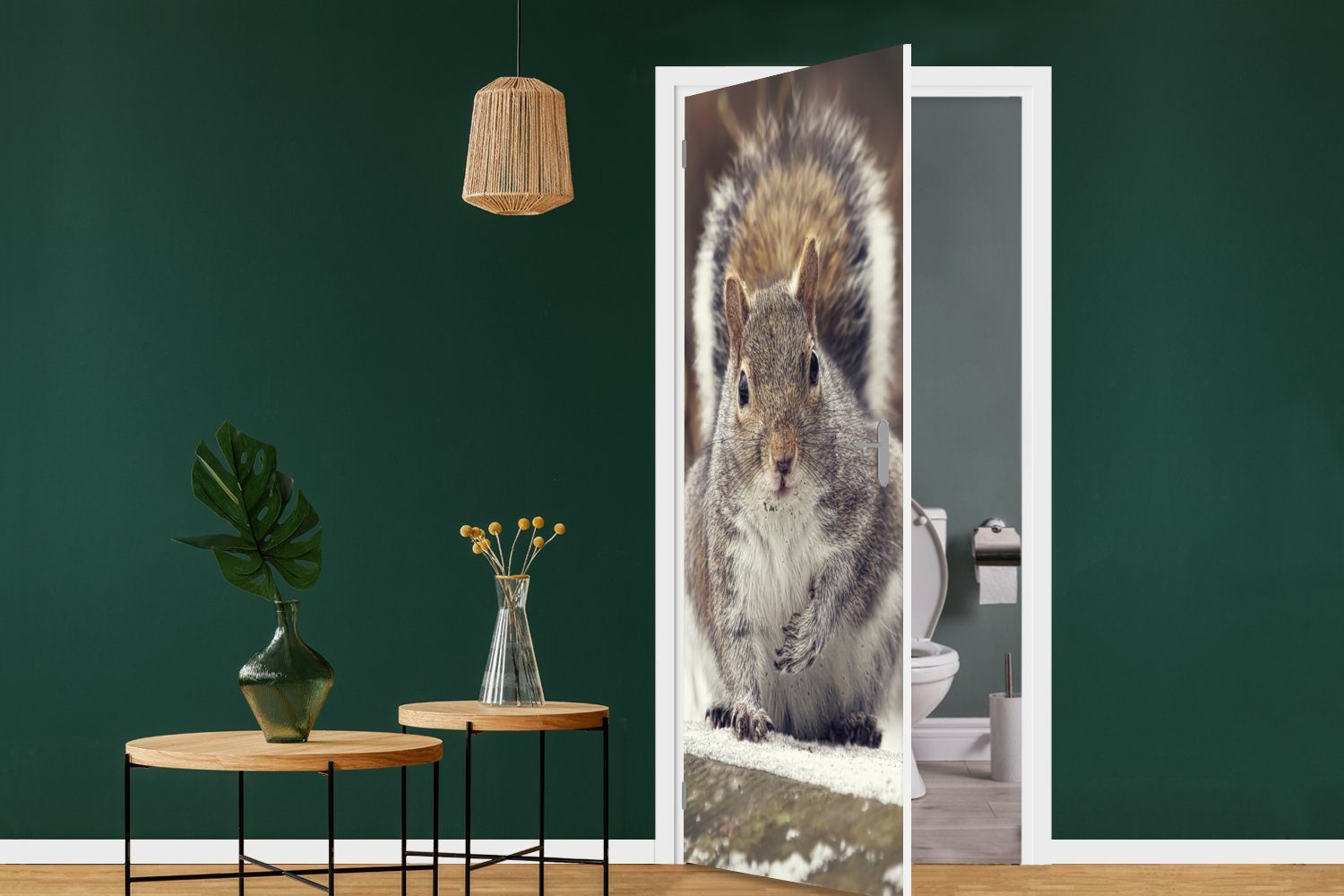 Eichhörnchen MuchoWow Türaufkleber, 75x205 Winter, (1 St), Matt, Türtapete bedruckt, - Wildtier - cm Tür, Fototapete für