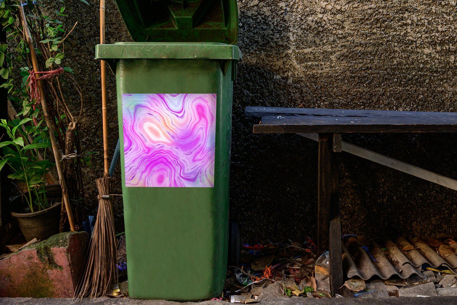 - Wandsticker St), (1 Abfalbehälter Neon Container, Mülleimer-aufkleber, MuchoWow - Mülltonne, Sticker, Achat-Geode Steine