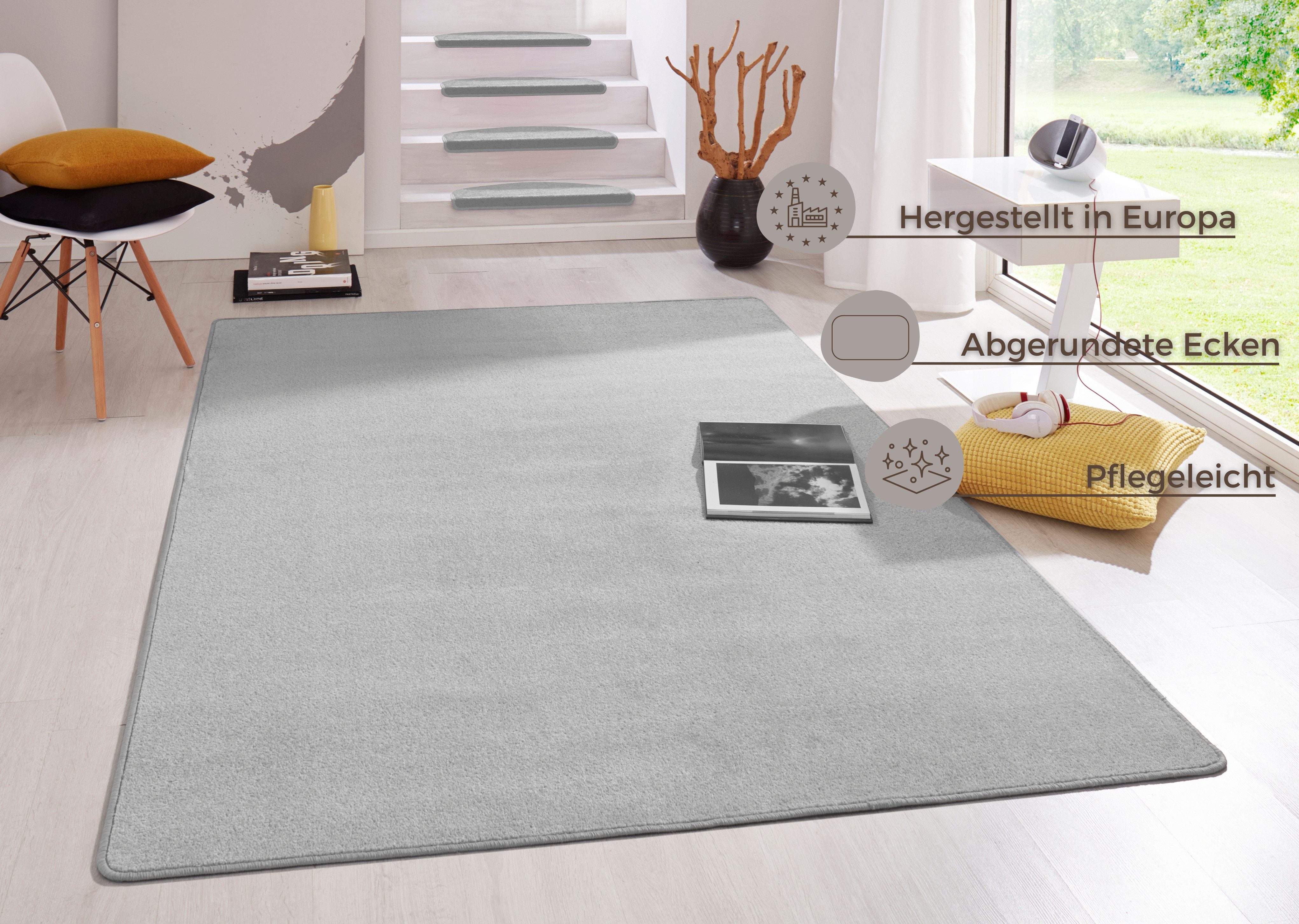 HANSE Home Teppich Fancy, rechteckig, Höhe: 7 mm, Kurzflor, Läufer, uni, gekettelt, Wohnzimmer, Schlafzimmer, Esszimmer