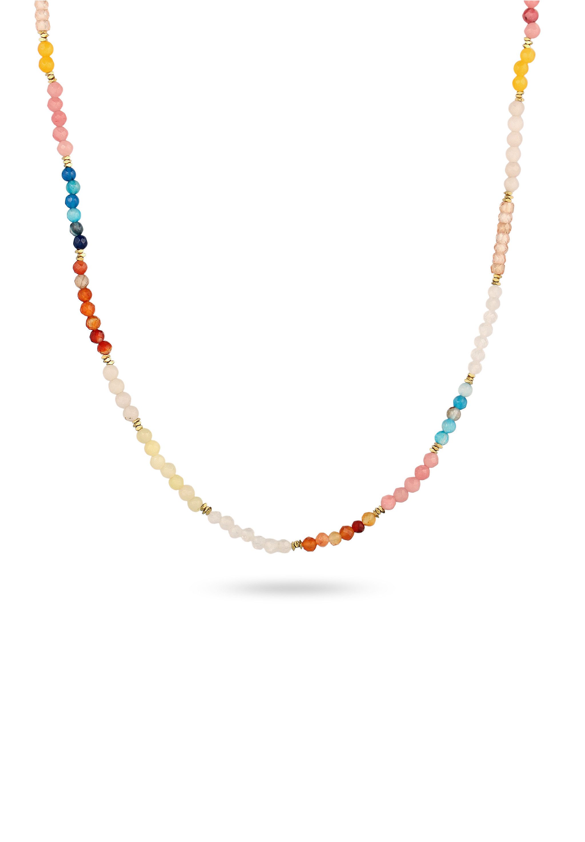 Kette mit Anhänger Perlen Zirkonia Mondstein Achat Bunt 925 Sterling Silber vergoldet