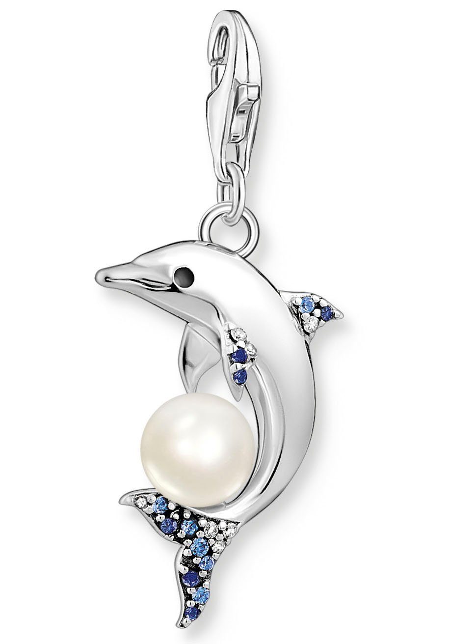 THOMAS SABO Charm-Einhänger Delfin mit Perle, 1889-664-7, mit Spinell (synth), Zirkonia (synth) - mit Süßwasserzuchtperle