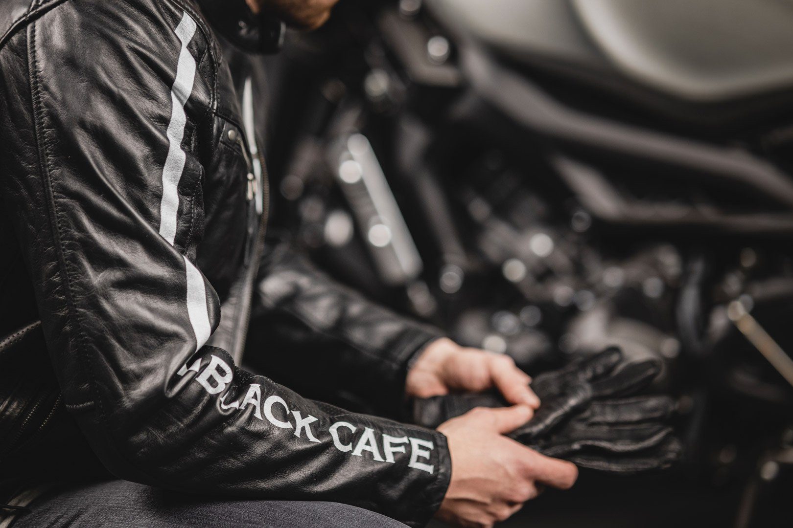 Lederjacke Black/White London Toronto Motorradjacke Motorrad Black-Cafe