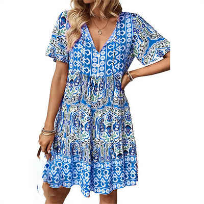 AFAZ New Trading UG Sommerkleid Sommerliches bedrucktes Damenkleid mit V-Ausschnitt