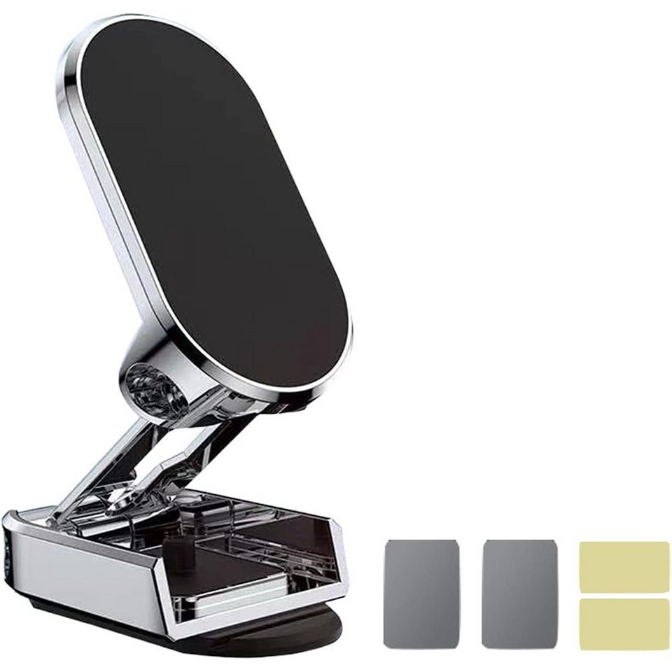 TUABUR Klappbarer Auto-Magnethalter, 720° drehbar,Metall, universell,  Silber. Smartphone-Halterung