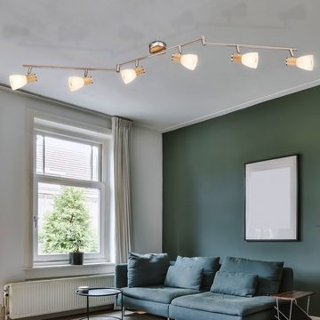 etc-shop LED Deckenleuchte, Leuchtmittel inklusive, Warmweiß, Decken Strahler Wohn Ess Zimmer Glas Spot Leiste Holz