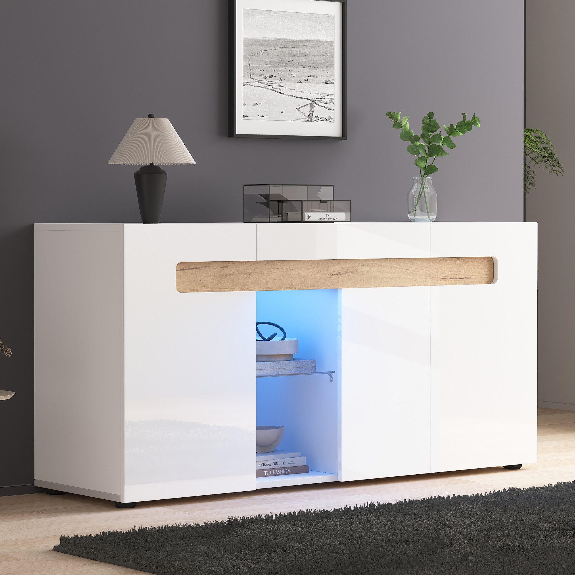 Merax Sideboard Sideboard mit LED, Buffetschrank Anrichte mit Holzoptik (1 günstig online kaufen