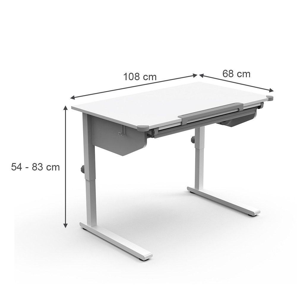 Vicco Schreibtisch Arc, Weiß, 108 x 68 cm höhenverstellbar (1-St)