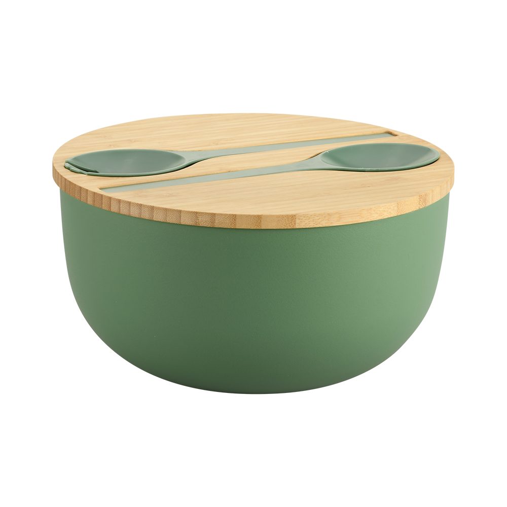 KESPER® Salatschüssel Salatschale mit Deckel und Salatbesteck, Polypropylen, (Set, 4-tlg), Deckel aus FSC®-zertifiziertem Bambus