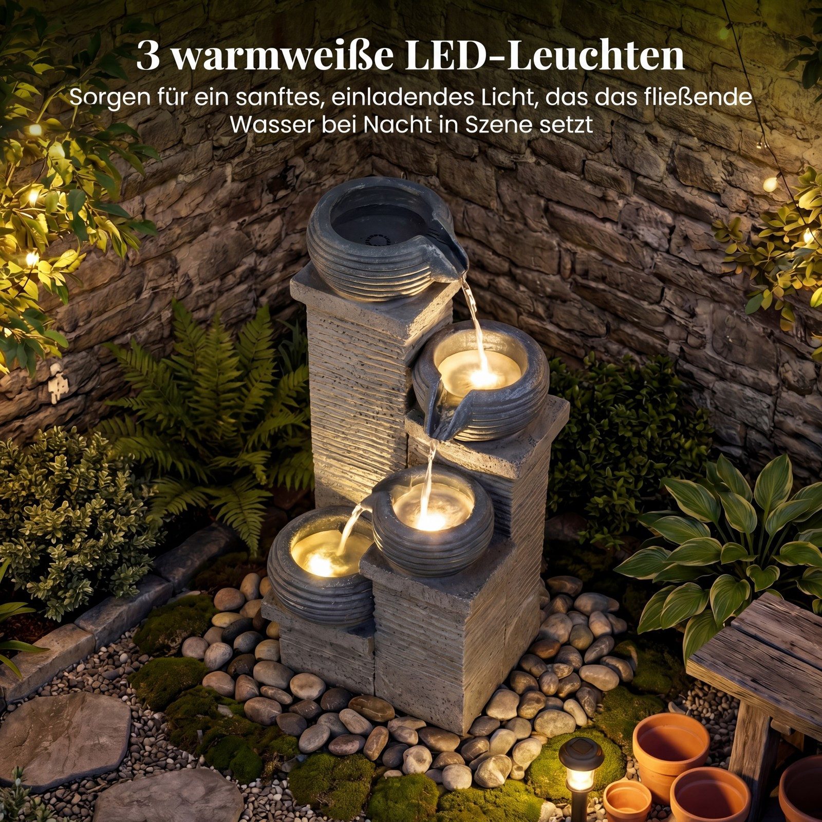 COSTWAY Zimmerbrunnen, Mit LED-Licht, Pumpe & einstellbarem Durchfluss