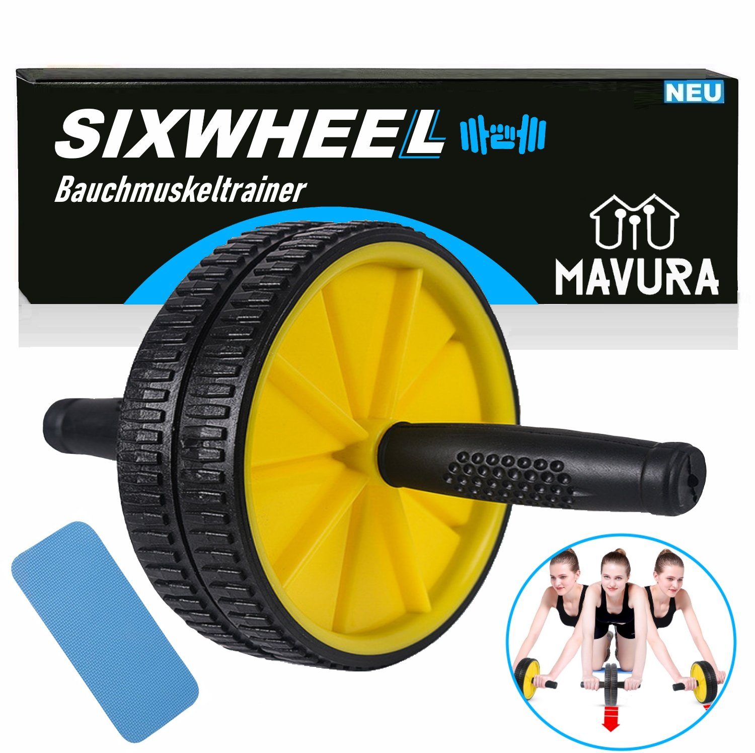 Trainer Trainer Fitness Bauchmuskeltraining, Bauchroller inkl. SIXWHEEL Kniematte AB Bauchrad MAVURA Weg Bauch AB-Roller