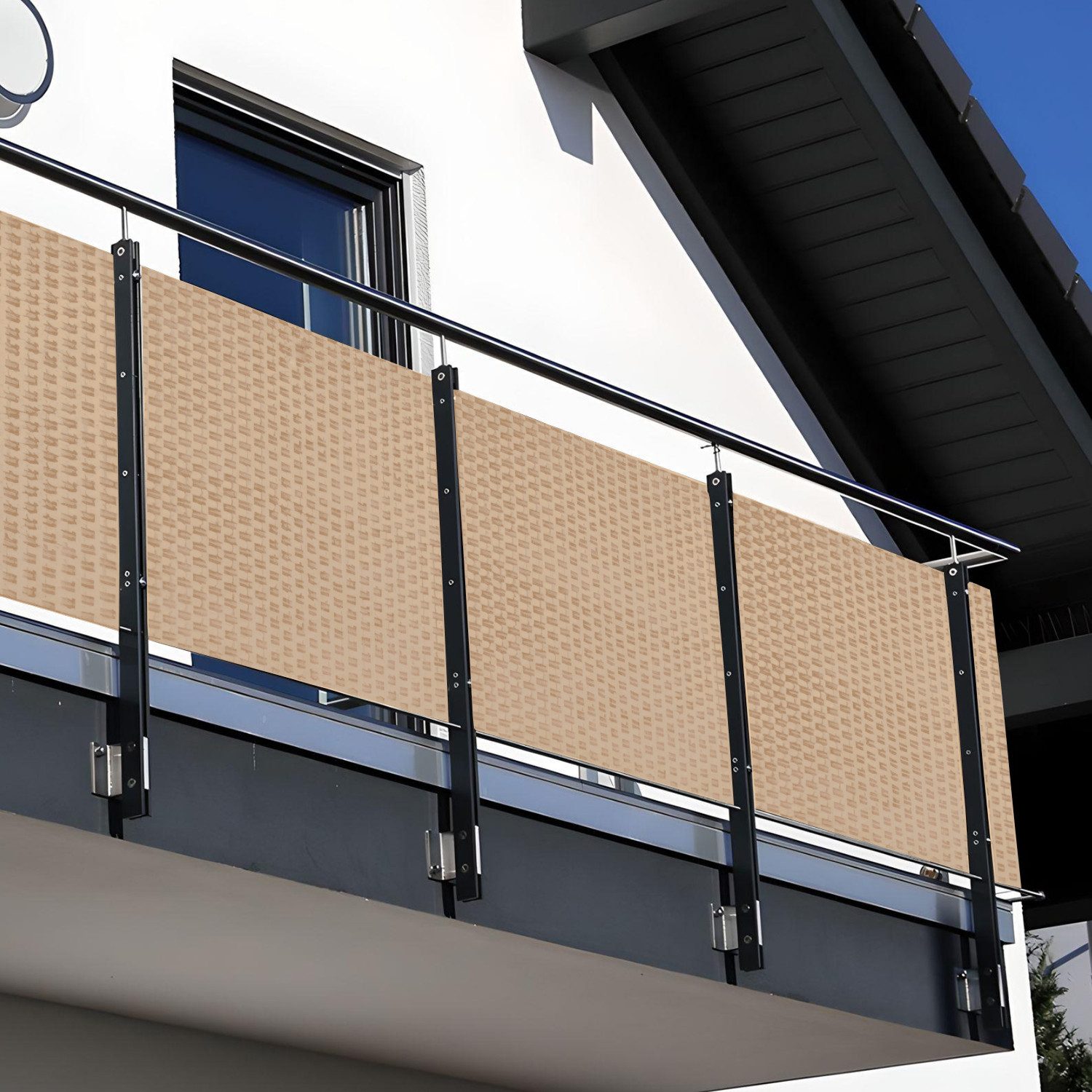 Balkonsichtschutz Polyrattan Balkon Sichtschutz Privafence Balkonbespannung Metallösen