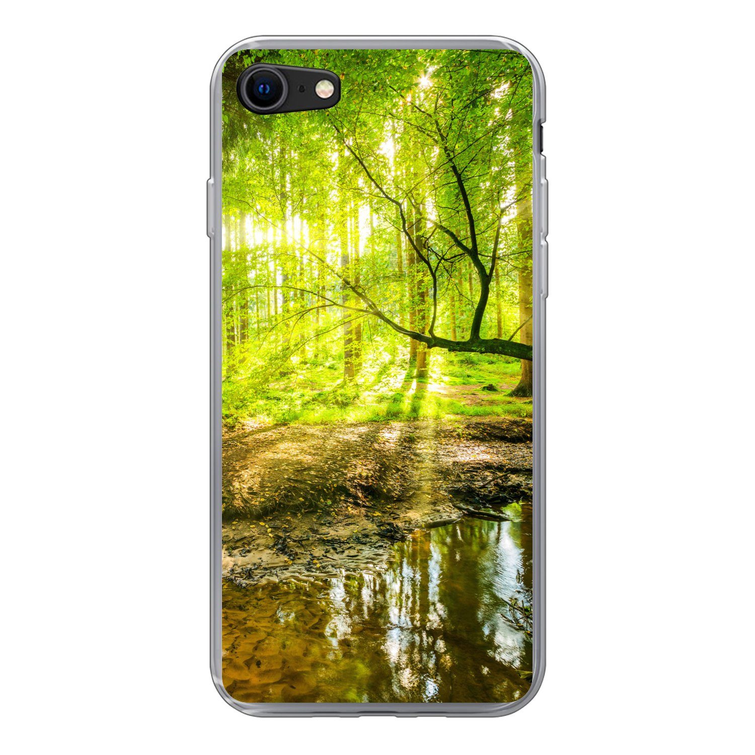 MuchoWow Handyhülle für Apple iPhone 7 Wald - Landschaft - Wasser - Bäume - Sonne - Grün -, Smartphone-Bumper, Print, Handy Schutzhülle Dünn