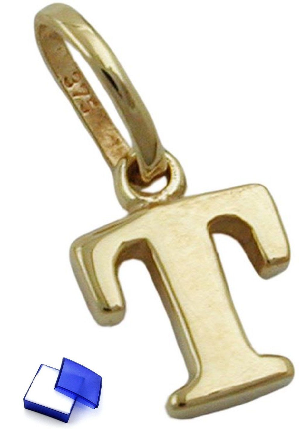unbespielt Buchstabenanhänger Kettenanhänger Anhänger Buchstabe T aus 375 Gold 9 Karat 8 x 6 mm inklusive kl. Schmuckbox, Goldschmuck für Damen und Herren