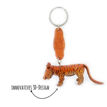Monkimau Schlüsselanhänger Tiger Schlüsselanhänger Leder Tier Figur (Packung)