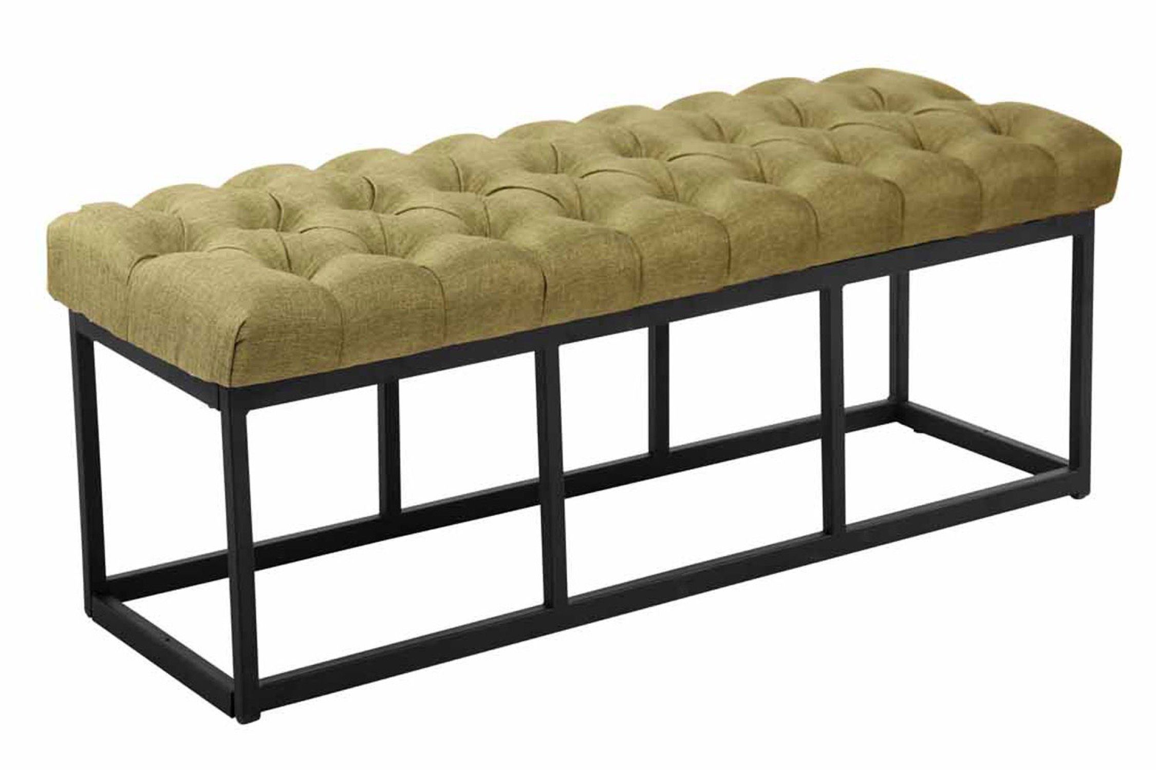 TPFLiving Sitzbank Amor B (Elegante Sitzbank mit stylisch gestepptem Sitzbezug, Stabiles Vierfußgestell aus Metall), Maße (TxBxH): 38 x 120 x 46cm - Farbe: grün